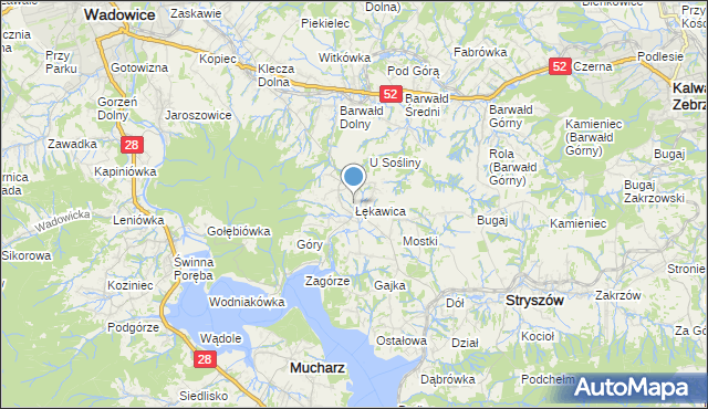 mapa Łękawica, Łękawica gmina Stryszów na mapie Targeo