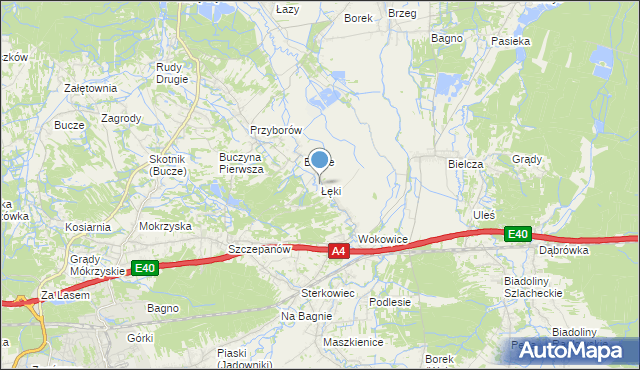 mapa Łęki, Łęki gmina Borzęcin na mapie Targeo