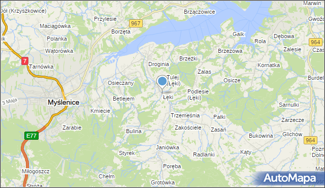 mapa Łęki, Łęki gmina Myślenice na mapie Targeo