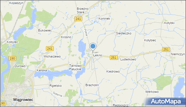 mapa Łekno, Łekno gmina Wągrowiec na mapie Targeo