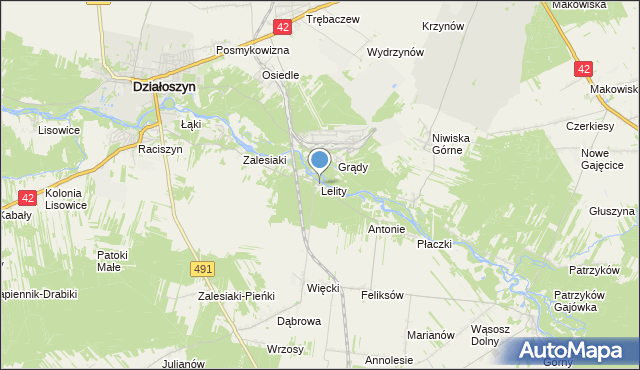 mapa Lelity, Lelity gmina Popów na mapie Targeo