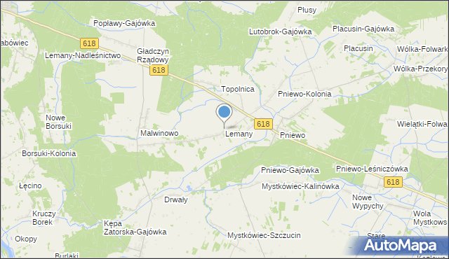 mapa Lemany, Lemany gmina Zatory na mapie Targeo