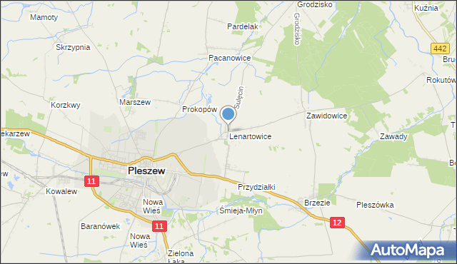 mapa Lenartowice, Lenartowice gmina Pleszew na mapie Targeo