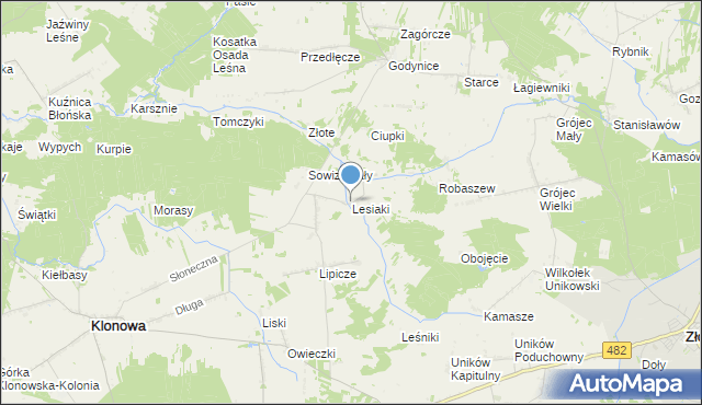 mapa Lesiaki, Lesiaki gmina Klonowa na mapie Targeo