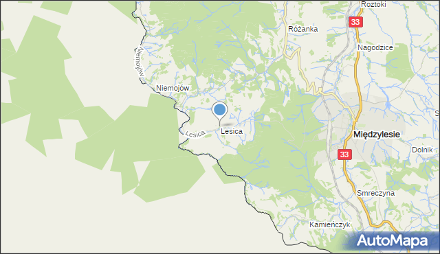 mapa Lesica, Lesica gmina Międzylesie na mapie Targeo