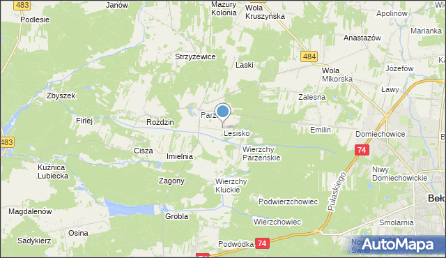 mapa Lesisko, Lesisko gmina Kluki na mapie Targeo