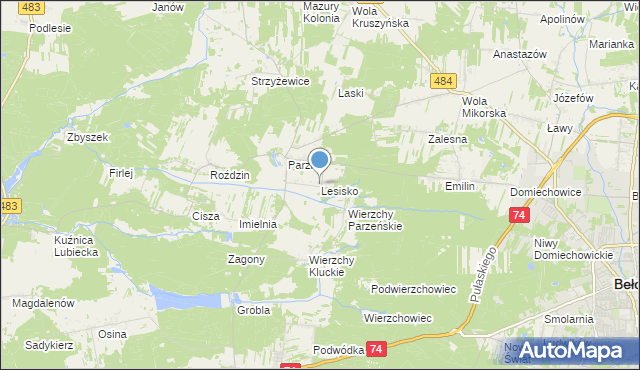 mapa Lesisko, Lesisko gmina Kluki na mapie Targeo