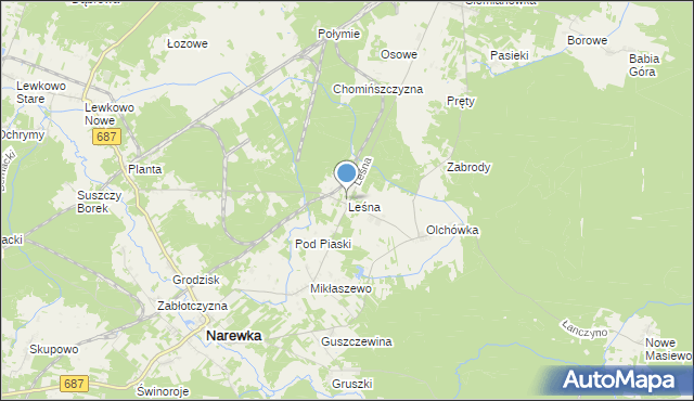 mapa Leśna, Leśna gmina Narewka na mapie Targeo