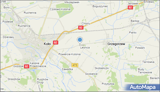 mapa Leśnica, Leśnica gmina Koło na mapie Targeo