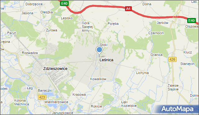 mapa Leśnica, Leśnica powiat strzelecki na mapie Targeo