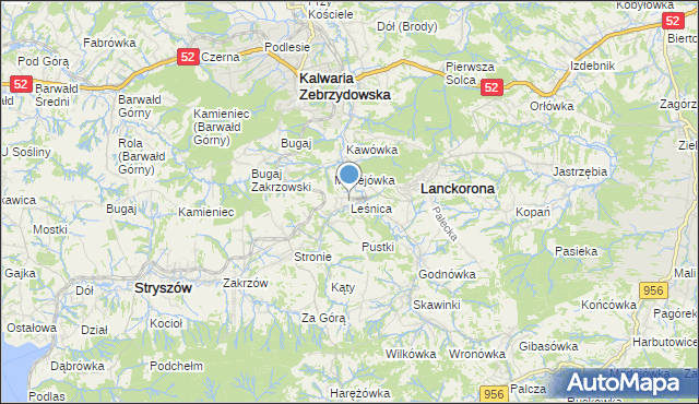 mapa Leśnica, Leśnica gmina Stryszów na mapie Targeo