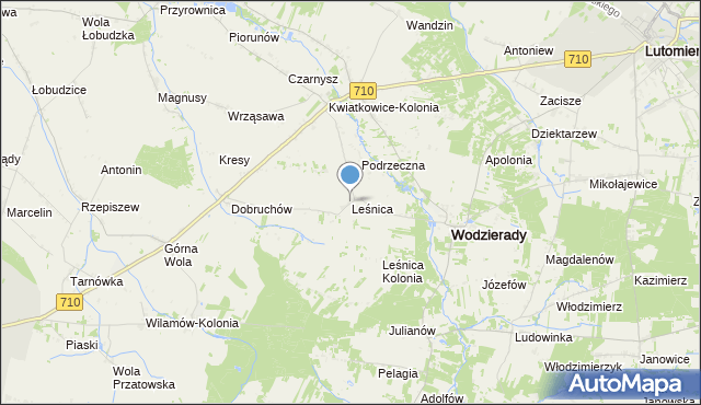 mapa Leśnica, Leśnica gmina Wodzierady na mapie Targeo