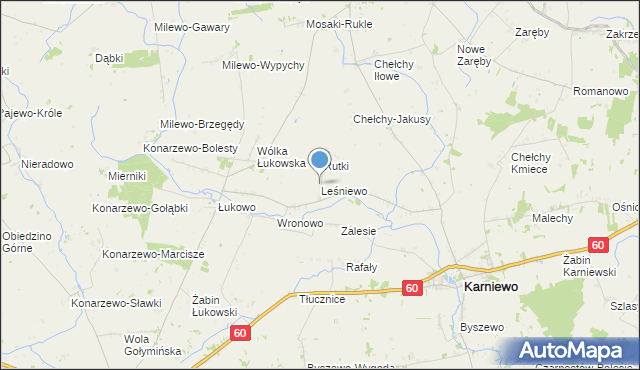 mapa Leśniewo, Leśniewo gmina Karniewo na mapie Targeo