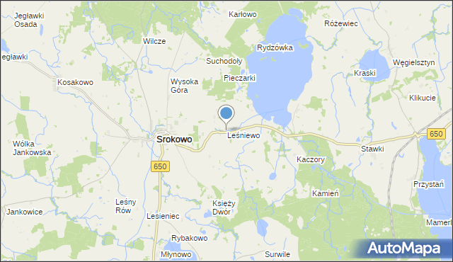 mapa Leśniewo, Leśniewo gmina Srokowo na mapie Targeo