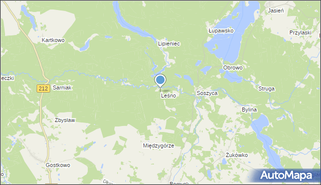 mapa Leśno, Leśno gmina Bytów na mapie Targeo