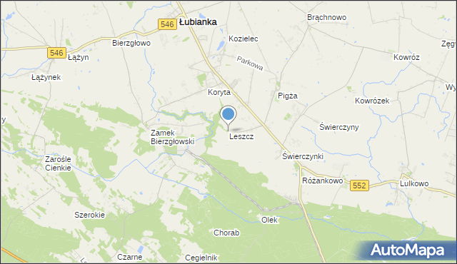 mapa Leszcz, Leszcz gmina Łubianka na mapie Targeo