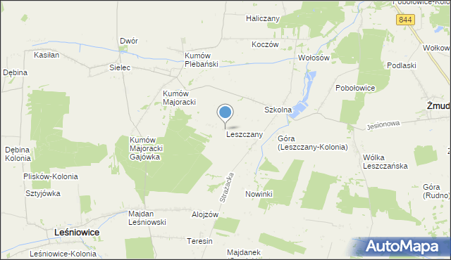 mapa Leszczany, Leszczany gmina Żmudź na mapie Targeo