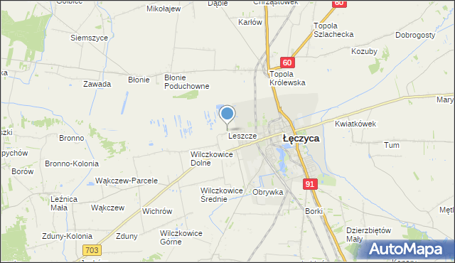 mapa Leszcze, Leszcze gmina Łęczyca na mapie Targeo