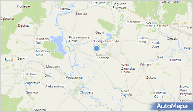 mapa Leszcze, Leszcze gmina Pińczów na mapie Targeo