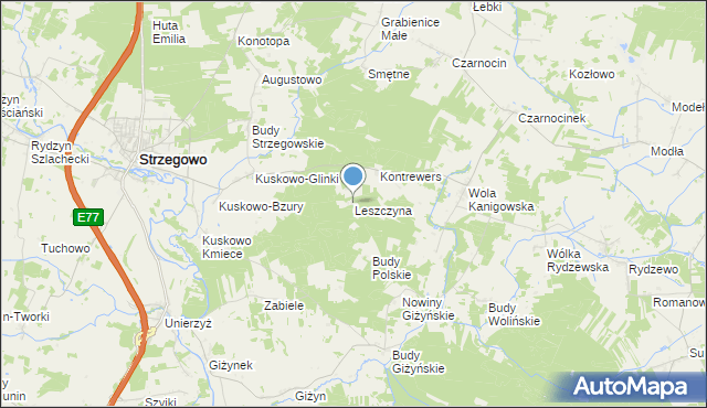 mapa Leszczyna, Leszczyna gmina Strzegowo na mapie Targeo