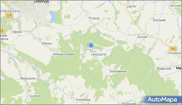 mapa Leszczyna, Leszczyna gmina Złotoryja na mapie Targeo