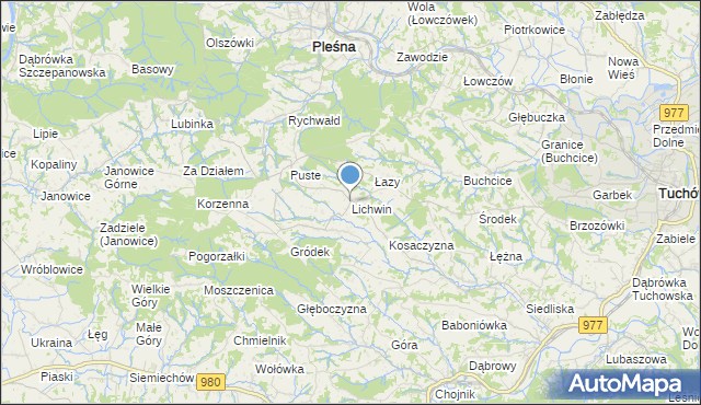 mapa Lichwin, Lichwin gmina Pleśna na mapie Targeo