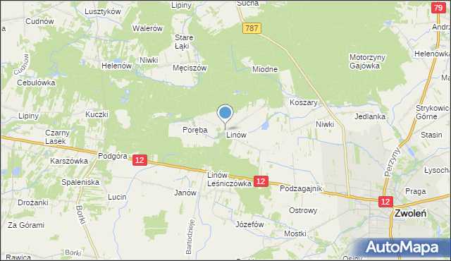 mapa Linów, Linów gmina Zwoleń na mapie Targeo