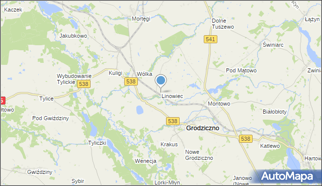mapa Linowiec, Linowiec gmina Grodziczno na mapie Targeo