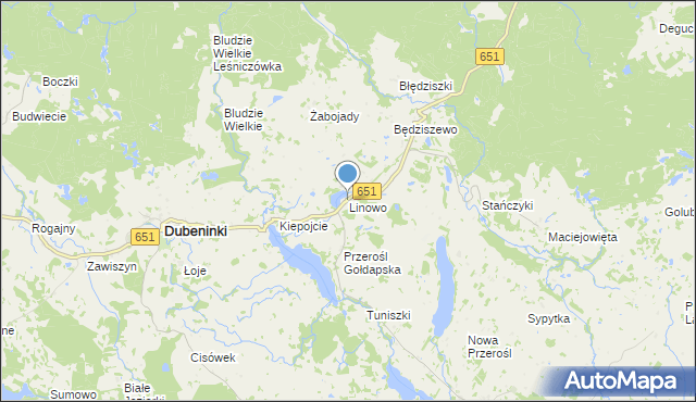 mapa Linowo, Linowo gmina Dubeninki na mapie Targeo