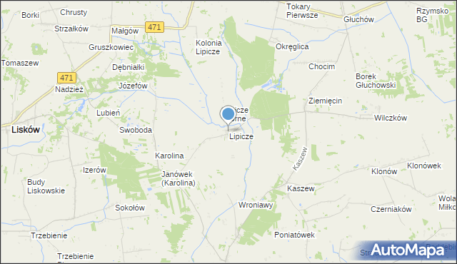 mapa Lipicze, Lipicze gmina Goszczanów na mapie Targeo