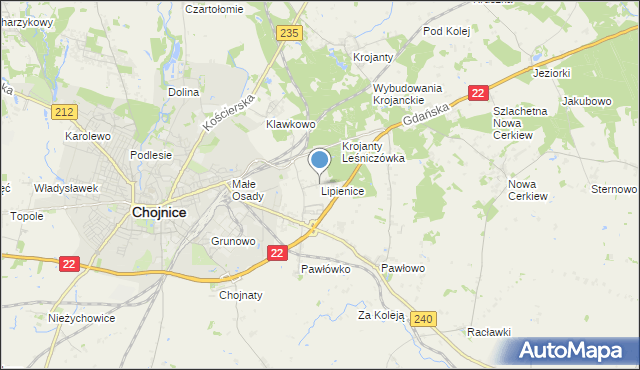 mapa Lipienice, Lipienice gmina Chojnice na mapie Targeo