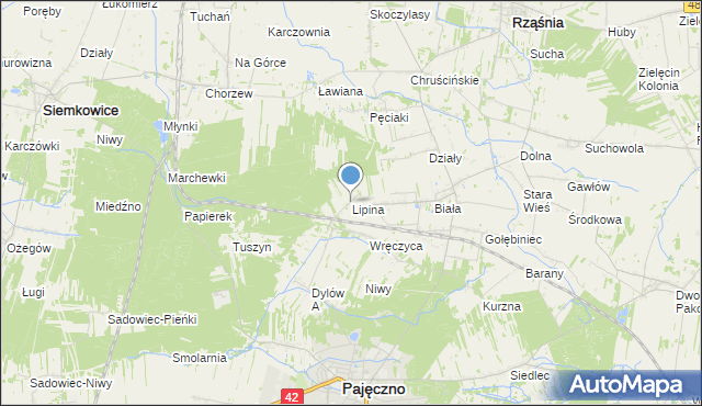 mapa Lipina, Lipina gmina Pajęczno na mapie Targeo