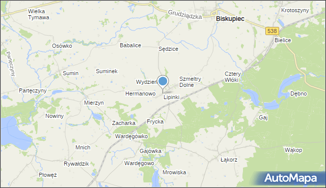 mapa Lipinki, Lipinki gmina Biskupiec na mapie Targeo