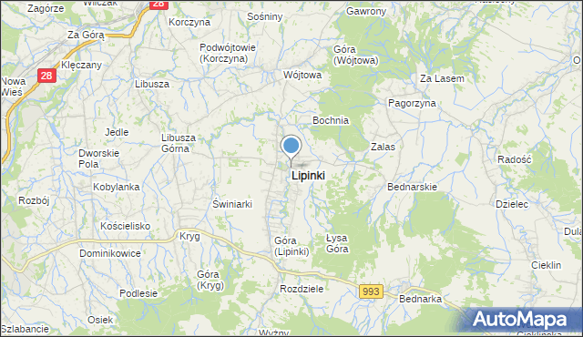 mapa Lipinki, Lipinki powiat gorlicki na mapie Targeo