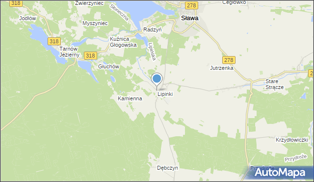 mapa Lipinki, Lipinki gmina Sława na mapie Targeo