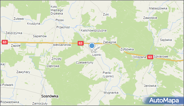 mapa Lipinki, Lipinki gmina Sosnówka na mapie Targeo