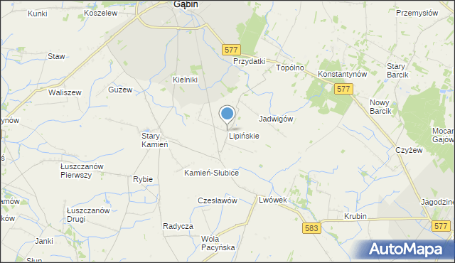 mapa Lipińskie, Lipińskie gmina Gąbin na mapie Targeo
