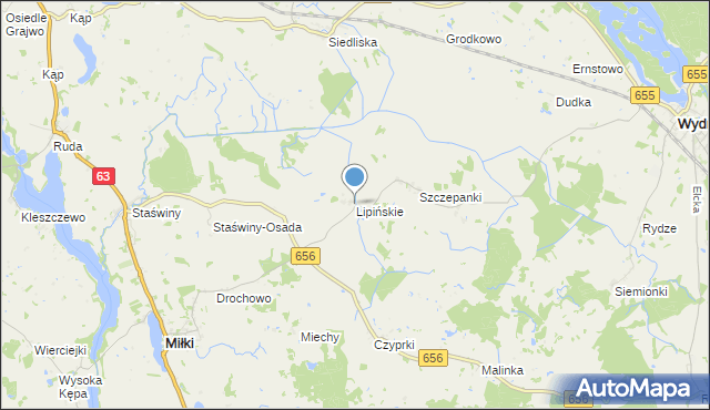 mapa Lipińskie, Lipińskie gmina Miłki na mapie Targeo