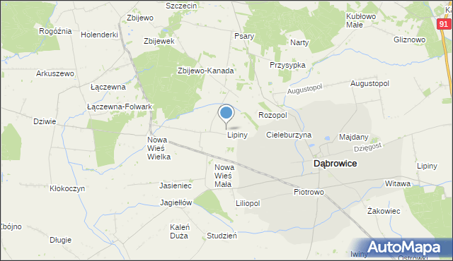 mapa Lipiny, Lipiny gmina Przedecz na mapie Targeo