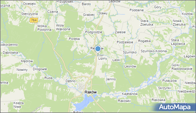 mapa Lipiny, Lipiny gmina Raków na mapie Targeo