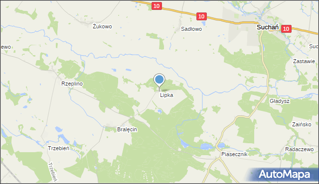 mapa Lipka, Lipka gmina Dolice na mapie Targeo