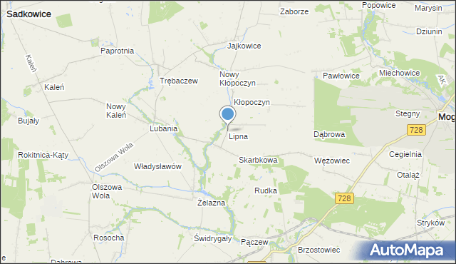 mapa Lipna, Lipna gmina Sadkowice na mapie Targeo