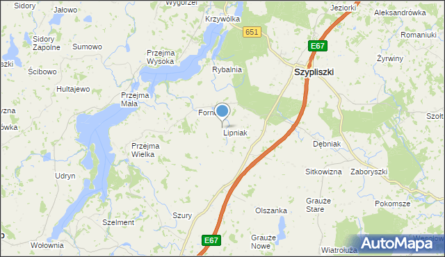 mapa Lipniak, Lipniak gmina Szypliszki na mapie Targeo