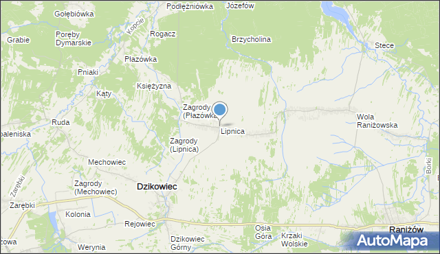 mapa Lipnica, Lipnica gmina Dzikowiec na mapie Targeo