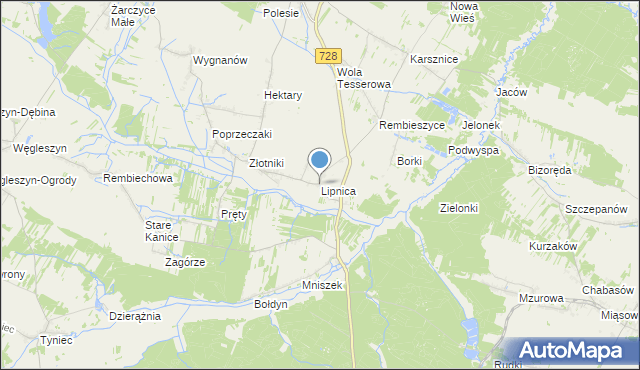 mapa Lipnica, Lipnica gmina Małogoszcz na mapie Targeo