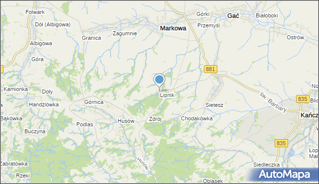 mapa Lipnik, Lipnik gmina Kańczuga na mapie Targeo