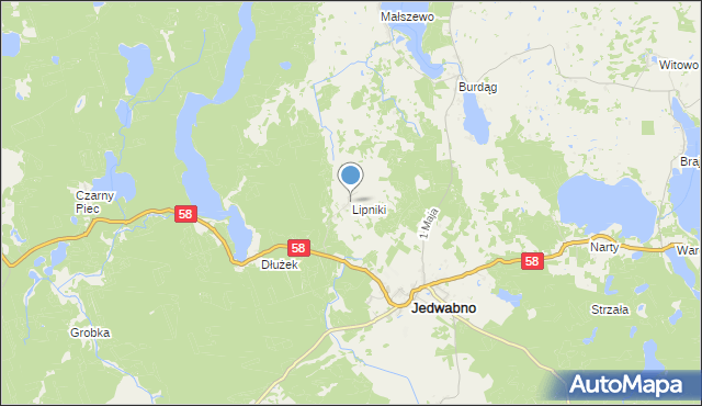 mapa Lipniki, Lipniki gmina Jedwabno na mapie Targeo