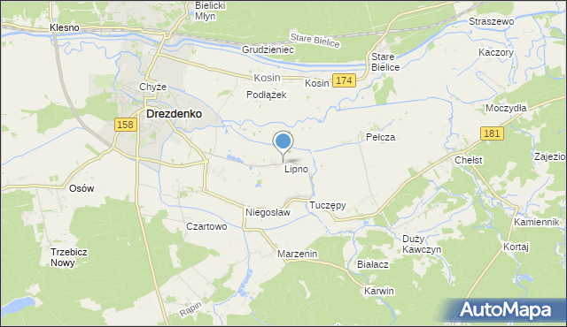 mapa Lipno, Lipno gmina Drezdenko na mapie Targeo