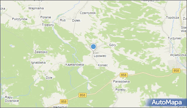 mapa Lipowiec, Lipowiec gmina Tereszpol na mapie Targeo