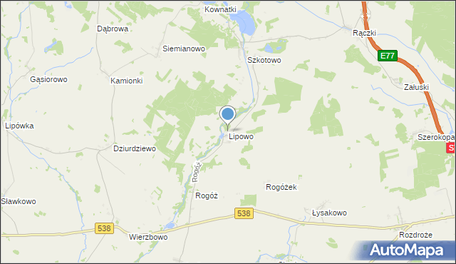 mapa Lipowo, Lipowo gmina Kozłowo na mapie Targeo